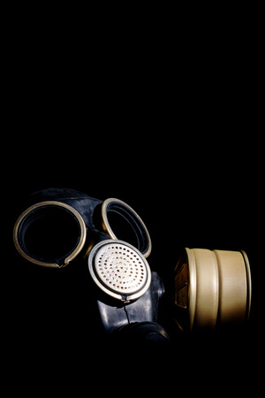 Russian army gas mask isolated on black backgroundの写真素材