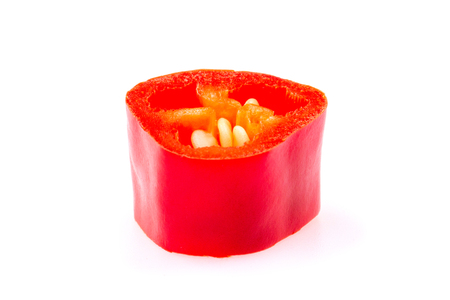Fresh red pepper slice isolated on whiteの写真素材