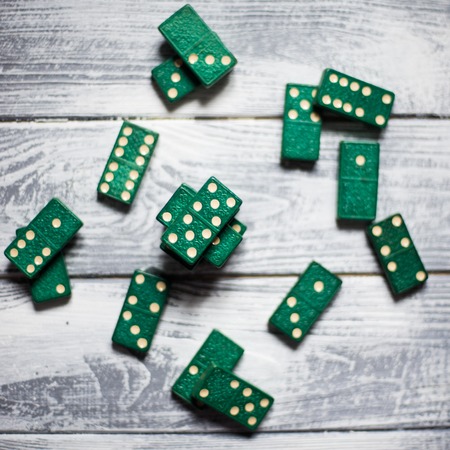 Dominoes on a gray backgroundの写真素材