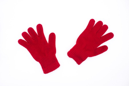 Red gloves isolated on white backgroundの写真素材