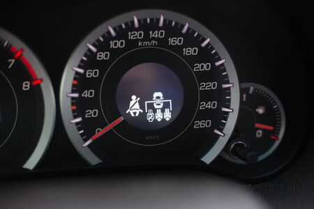 Modern car illuminated dashboard closeup