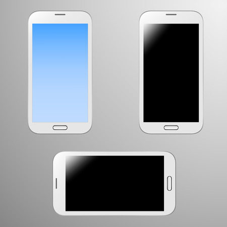 Realistic Illustration of a smart phone with editable screen and screen when its off   horizontal positionのイラスト素材