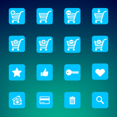 Set of various e-shop icons suitable for web or mobile applications - shopping carts, search, add, remove and much more.のイラスト素材