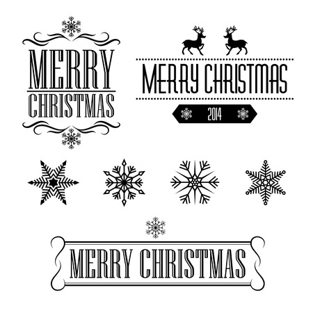 Merry Christmas decorative signs and frames with snowflakesのイラスト素材