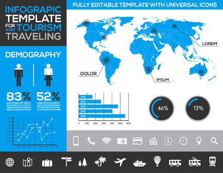 Infographic template for tourism, traveling and holiday transport with charts and diagramsのイラスト素材