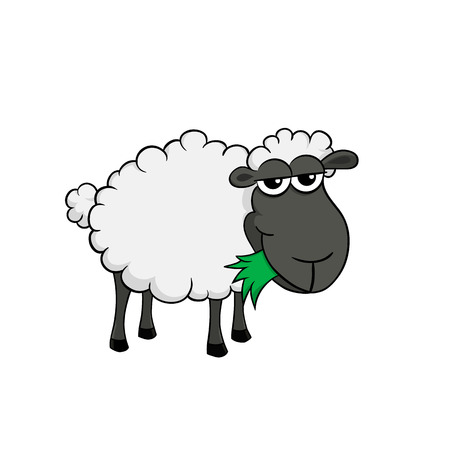 Isolated illustration of a cartoon sheep eating grassの素材 [FY31035955083]