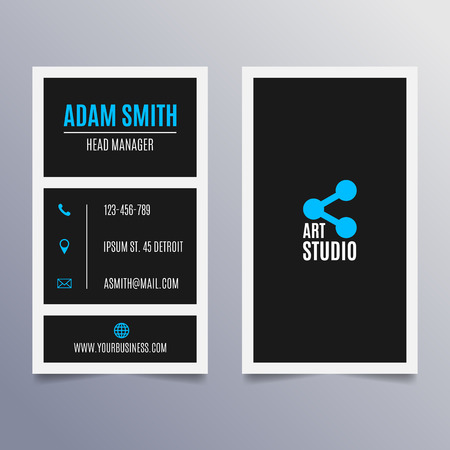 Business card template - vertical black and blue modern clean designのイラスト素材