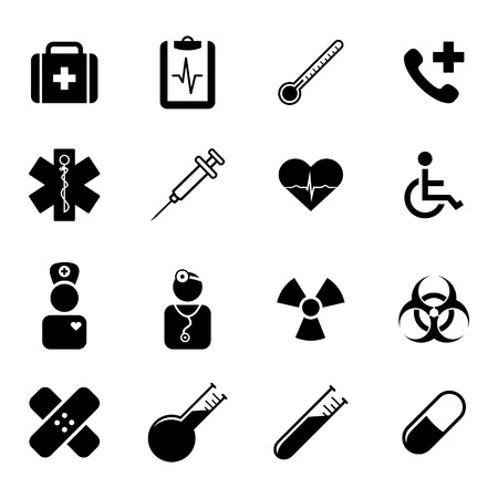 Set of black flat icons - medicine, health, science and healthcareのイラスト素材