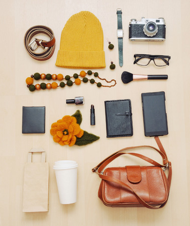 fashion set of accessories and stuff for the fall, fashion conceptの写真素材