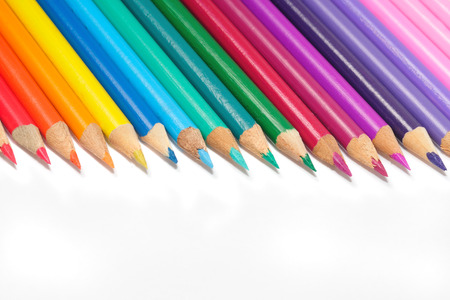 Set of coloured pencils  for drawing on whiteの写真素材