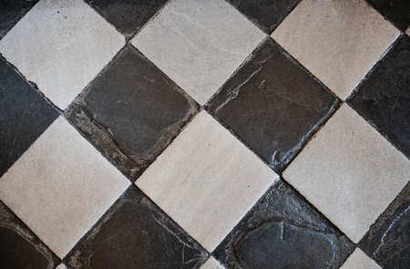 paterrn of old marble black and white tilesの写真素材
