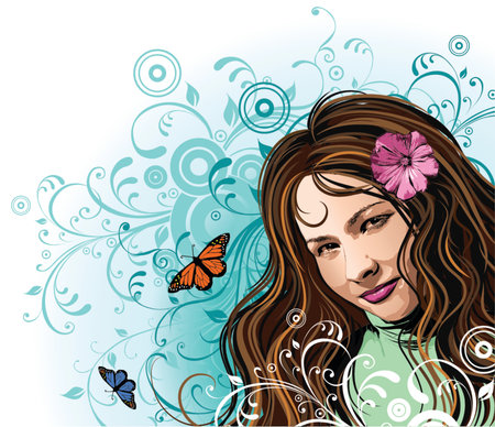 Girl and flowersのイラスト素材