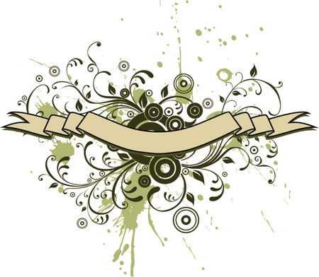 Vector Grunge Floral Background and Ribbonのイラスト素材