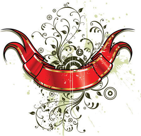 Vector Grunge Floral Background and Ribbonのイラスト素材