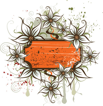 Decorative frame on a grunge floral backgroundのイラスト素材
