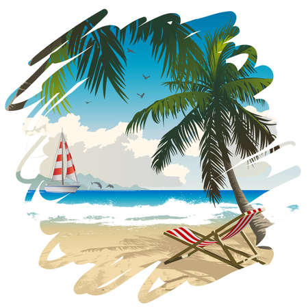 Vector illustration of tropical beachのイラスト素材
