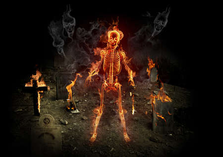 Helloween. Fire skeletonの写真素材