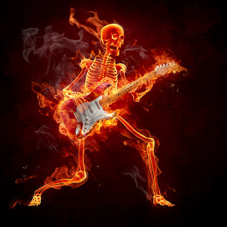 Flaming skeleton ppay the guitarの写真素材