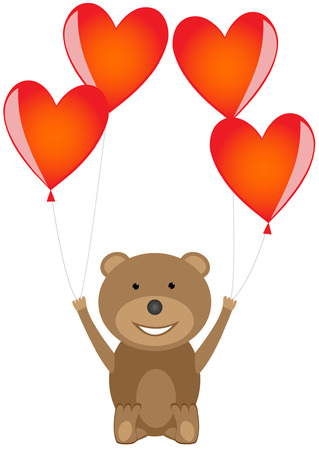 Illustration of cute Teddy Bear with red heart balloonsのイラスト素材