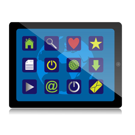 Tablet computer with colorful application icons. Vector illustration.のイラスト素材