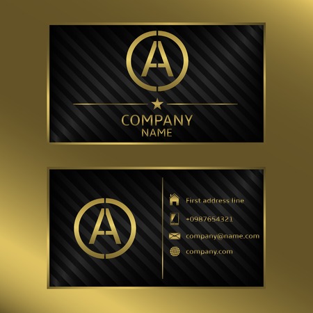 Modern Simple Black Business Card with Golden Text logo. Vector illustration.のイラスト素材