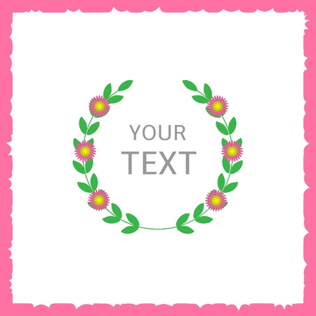 Green laurel and flowers on the white background with pink decorative frameのイラスト素材