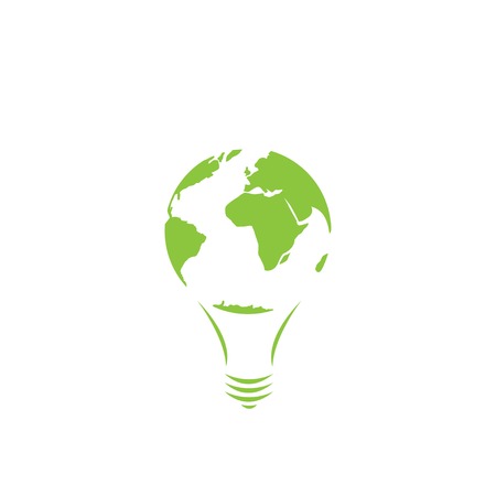 Saving energy icon, green lamp, world map, eco concept, vector illustrationのイラスト素材
