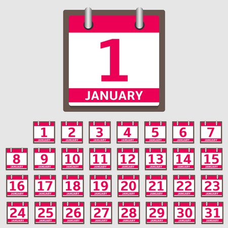 Vector Calendar Icon set, January month,Vector illustrationのイラスト素材