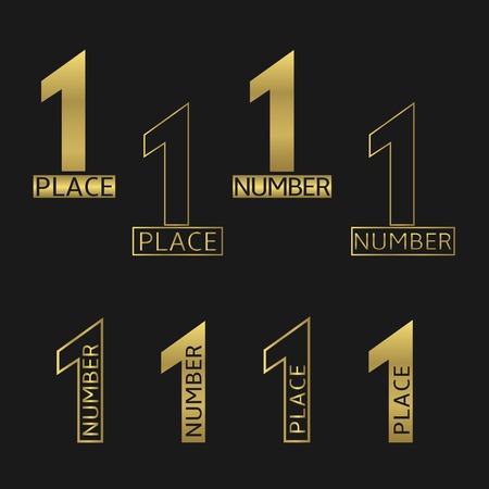 First place and number one golden icon set. Award, champion, winner symbolsのイラスト素材