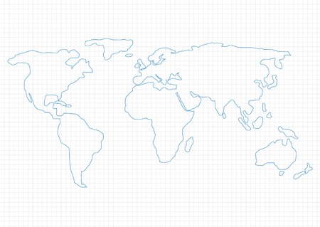 Simple World Map on graph paper, Vector illustration
