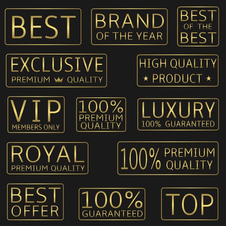 Golden label set.  Best, royal, VIP, top, premium quality, luxury, best offer iconsのイラスト素材
