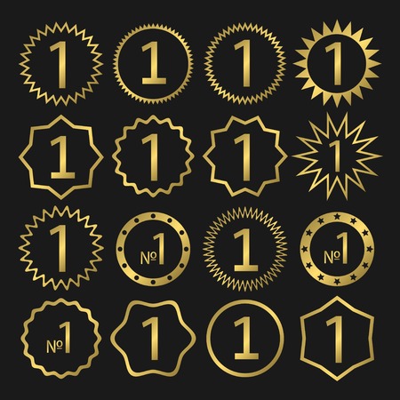 Number one, first place, golden logo, award symbol. Champion, winner and leadership sign.のイラスト素材