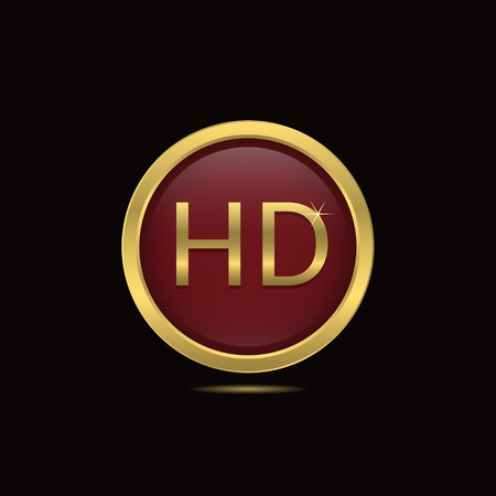 Red technology HD icon with golden frame. Vector illustrationのイラスト素材