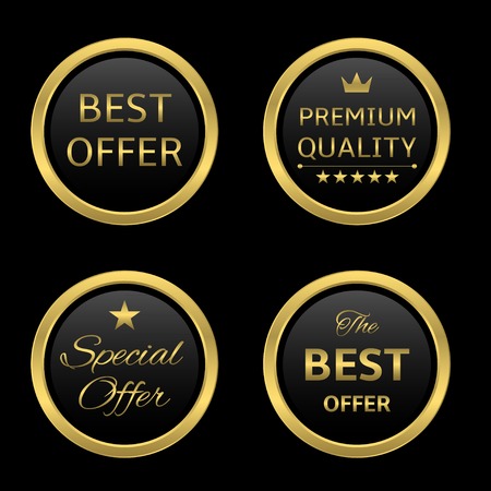 Golden round award label set: best offer, premium quality, special offer, best offerのイラスト素材