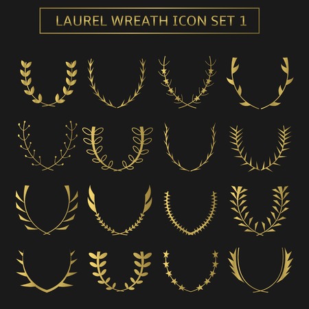 Golden laurel wreath icon set for presentation ceremony, sport or business awardのイラスト素材