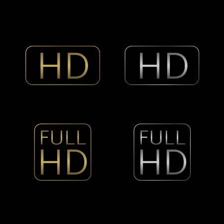 HD and Full HD icon set. Golden and silver technology symbols.のイラスト素材