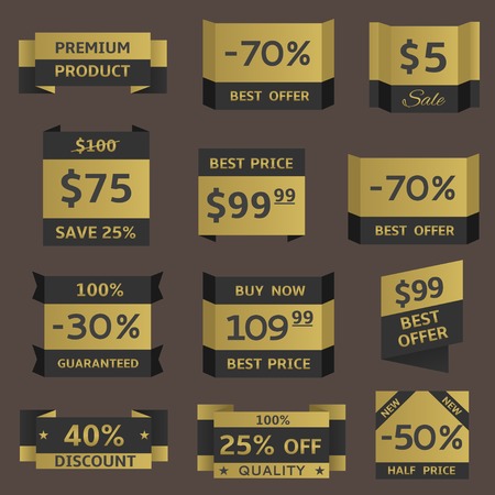Golden shopping prices. Premium quality, best offer, best price, half price label setのイラスト素材