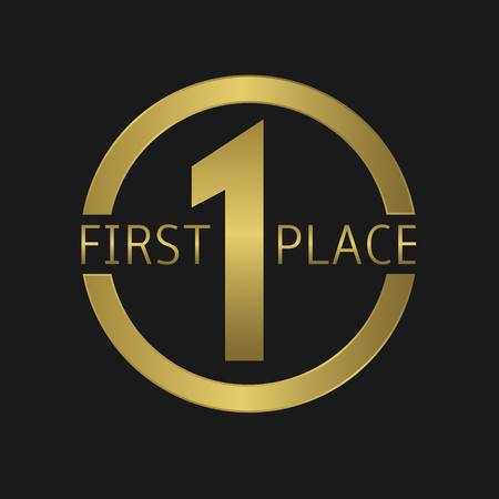 Golden First Place award label. Vector illustrationのイラスト素材