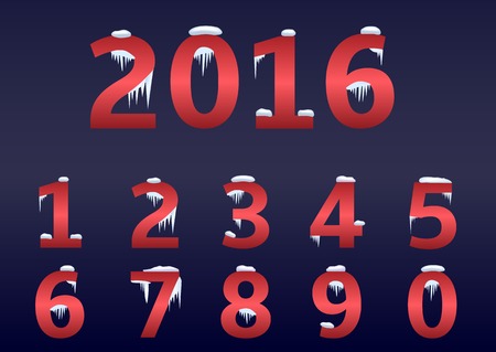Red Christmas and New Year number set with snow and iciclesのイラスト素材