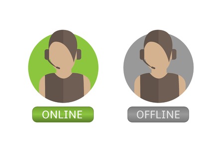 Woman Operator icon set. Online and offline buttonsのイラスト素材