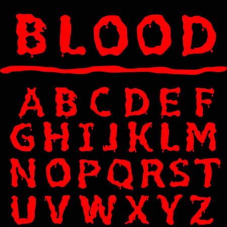 Red Blood text. Halloween horror letters, vector illustrationのイラスト素材