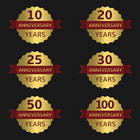 Golden Anniversary label set with red ribbons. Vector illustrationのイラスト素材