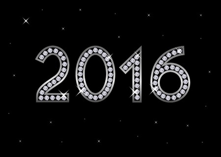 Happy New Year 2016 and Merry Christmas. Silver numbers on the black background with magic sparklesのイラスト素材