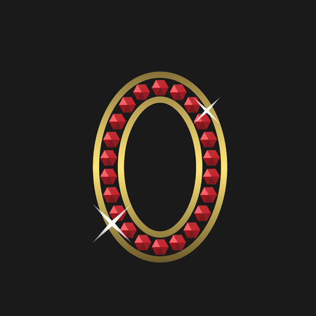 Golden zero symbol with red jewels. Luxury, royal concept. Vector illustrationのイラスト素材