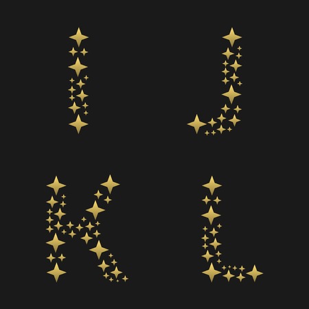 Golden sparkles alphabet. IJKL letters, Vector illustrationのイラスト素材