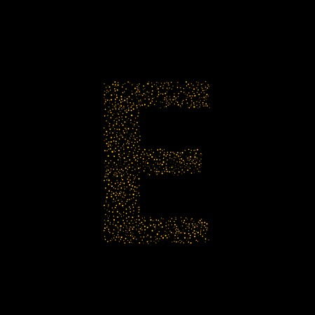 Magic E letter, luxury alphabet. Golden rain textureのイラスト素材