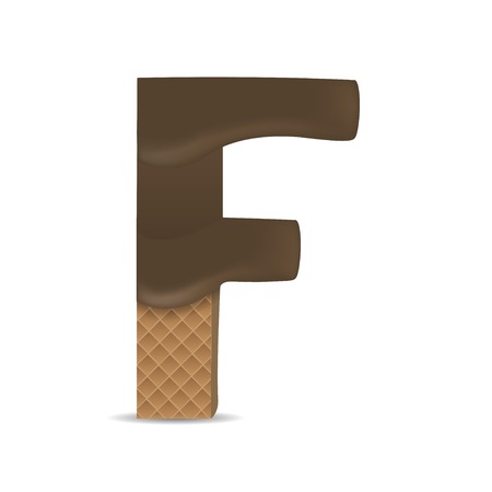 Wafer F letter with Melted Milk Chocolate. Vector illustrationのイラスト素材