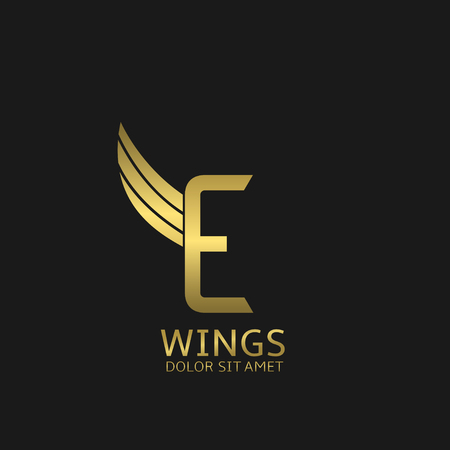 Golden E letter logo template with golden wingsのイラスト素材