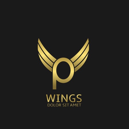 Golden P letter  template with golden wingsのイラスト素材