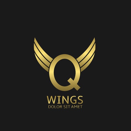 Golden Q letter  template with golden wingsのイラスト素材